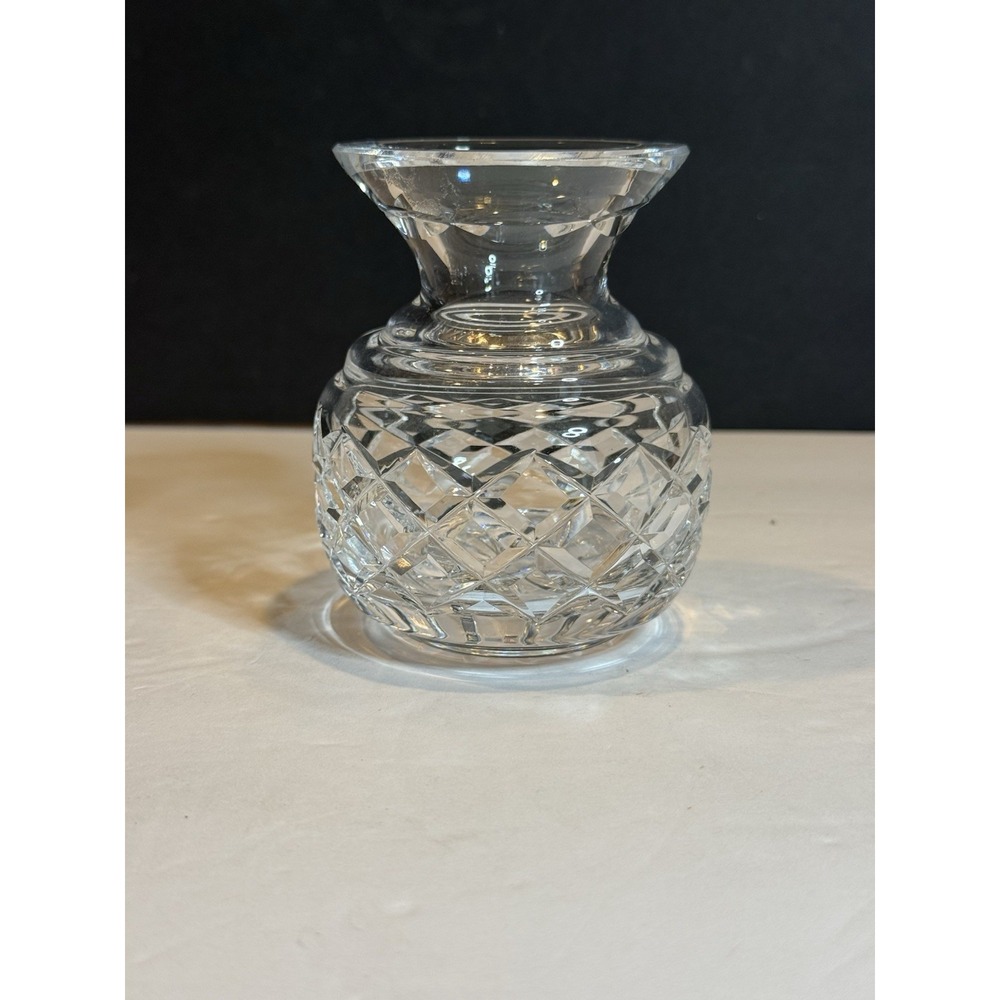 Vintage Waterford Crystal Bud Vase Signed 4" Diamond Cut Posy Vase